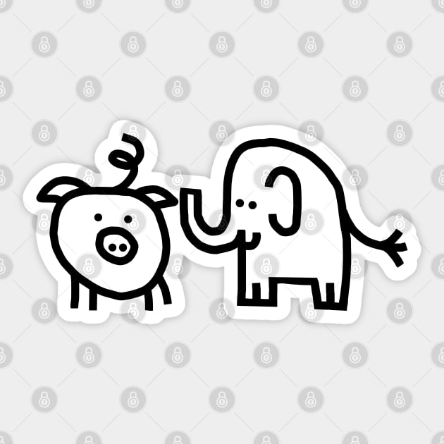 Small Pig and Elephant Line Drawing Sticker by ellenhenryart